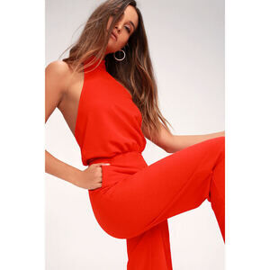 Lulus Moment For Life Red Halter Jumpsuit - Size S